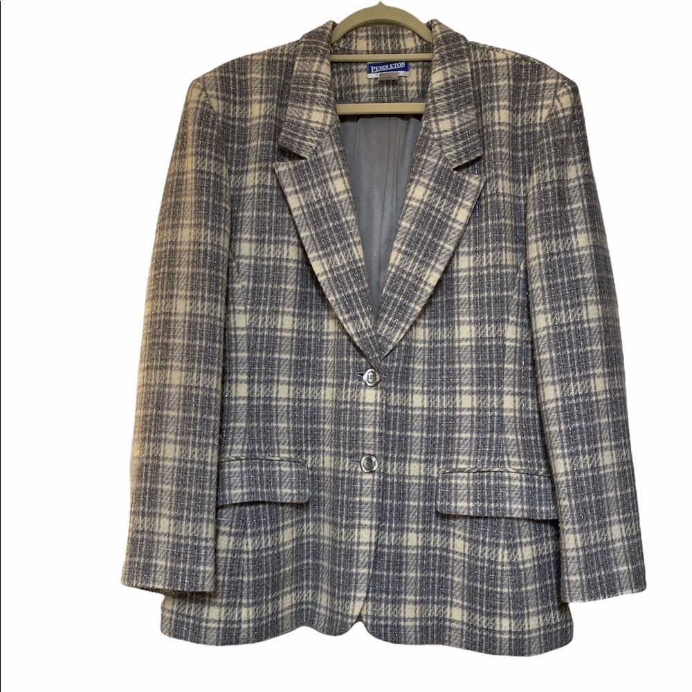 Pendleton coat 100% wool 2 button front button embellished sleeves stripes Sz 18